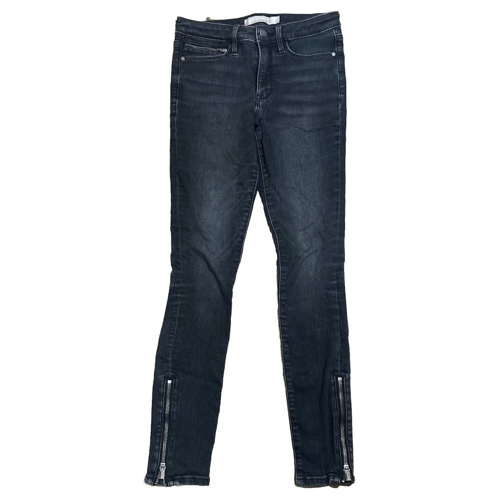 Athleta Sculptek Women's 2 Black Stretch Denim Skinny Jeans Ankle Zip Mid Rise